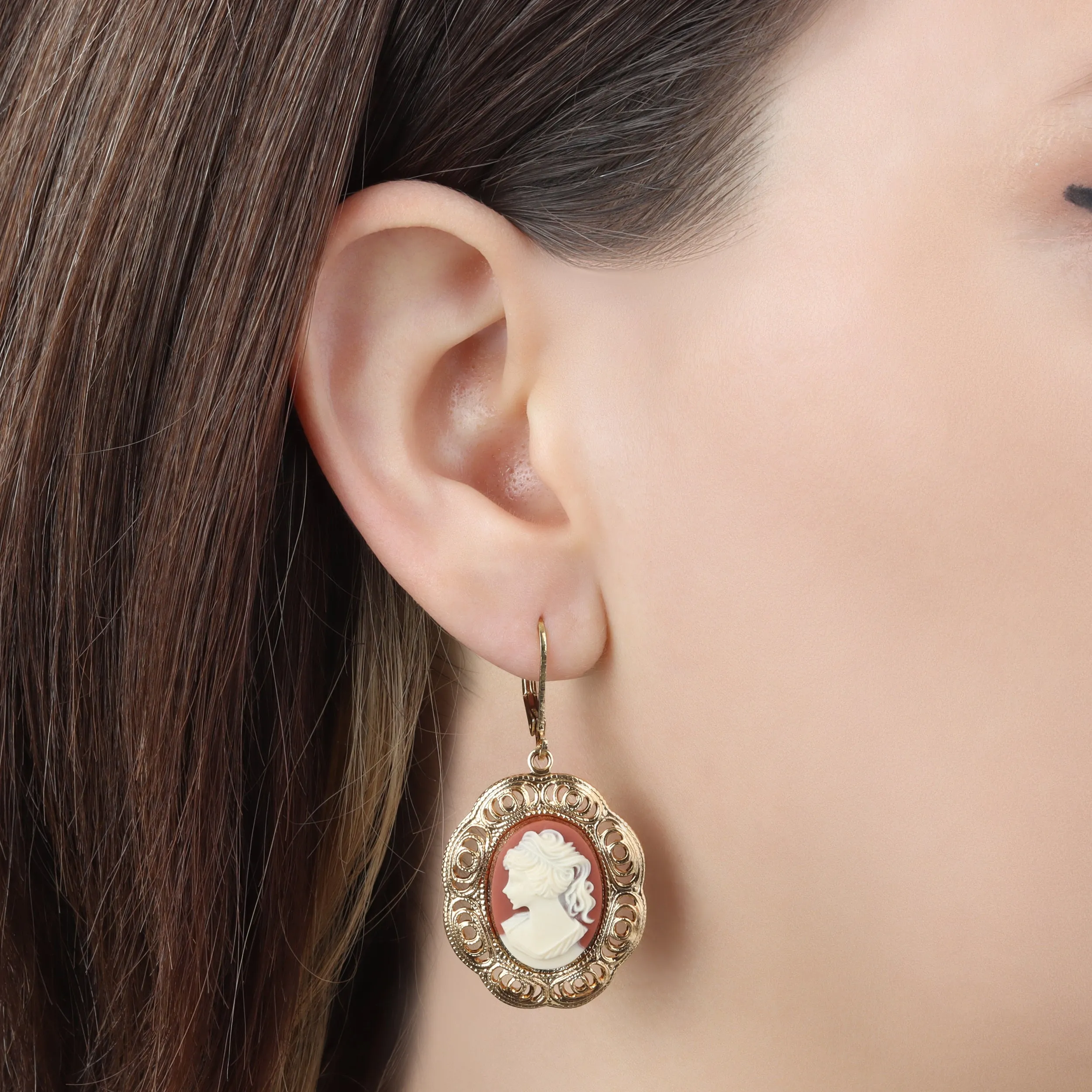 1928 Jewelry Victorian Lady Silhouette Cameo Drop Earrings 1928 Jewelry