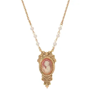 1928 Jewelry Victorian Reflections Carnelian & Ivory Cameo Faux Pearl Accent Necklace 18" 1928 Jewelry