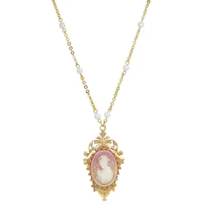 1928 Jewelry Victorian Reflections Carnelian & Ivory Cameo Faux Pearl Accent Necklace 24" 1928 Jewelry