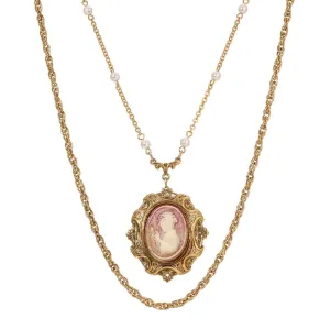 1928 Jewelry Victorian Reflections Carnelian & Ivory Cameo Pendant & Link Chain Necklace 24" 1928 Jewelry