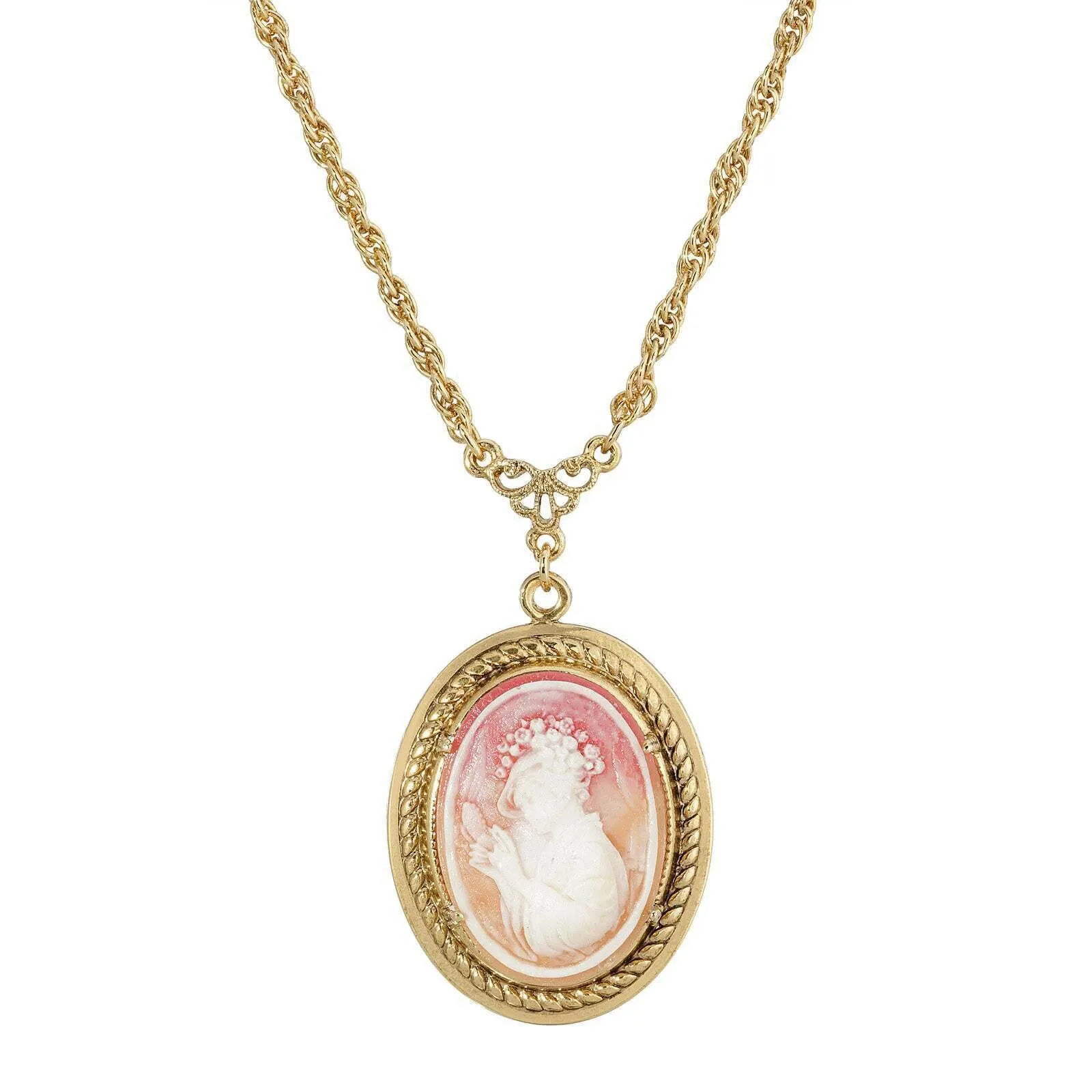 1928 Jewelry Victorian Reflections Carnelian & Ivory Cameo Pendant Necklace 18" 1928 Jewelry