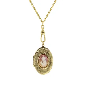 1928 Jewelry Victorian Reflections Carnelian & Ivory Cameo Swivel Locket Necklace 28" 1928 Jewelry