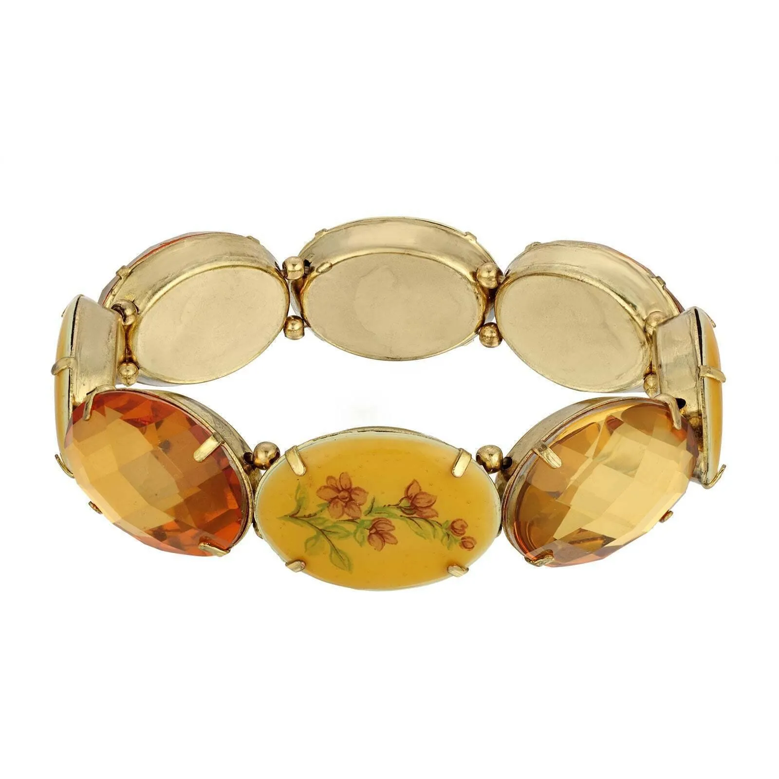 1928 Jewelry Vintage Floral And Topaz Oval Stone Stretch Bracelet 1928 Jewelry