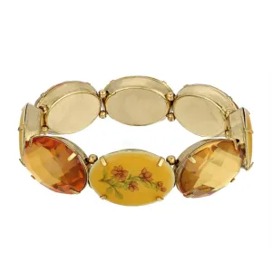 1928 Jewelry Vintage Floral And Topaz Oval Stone Stretch Bracelet 1928 Jewelry
