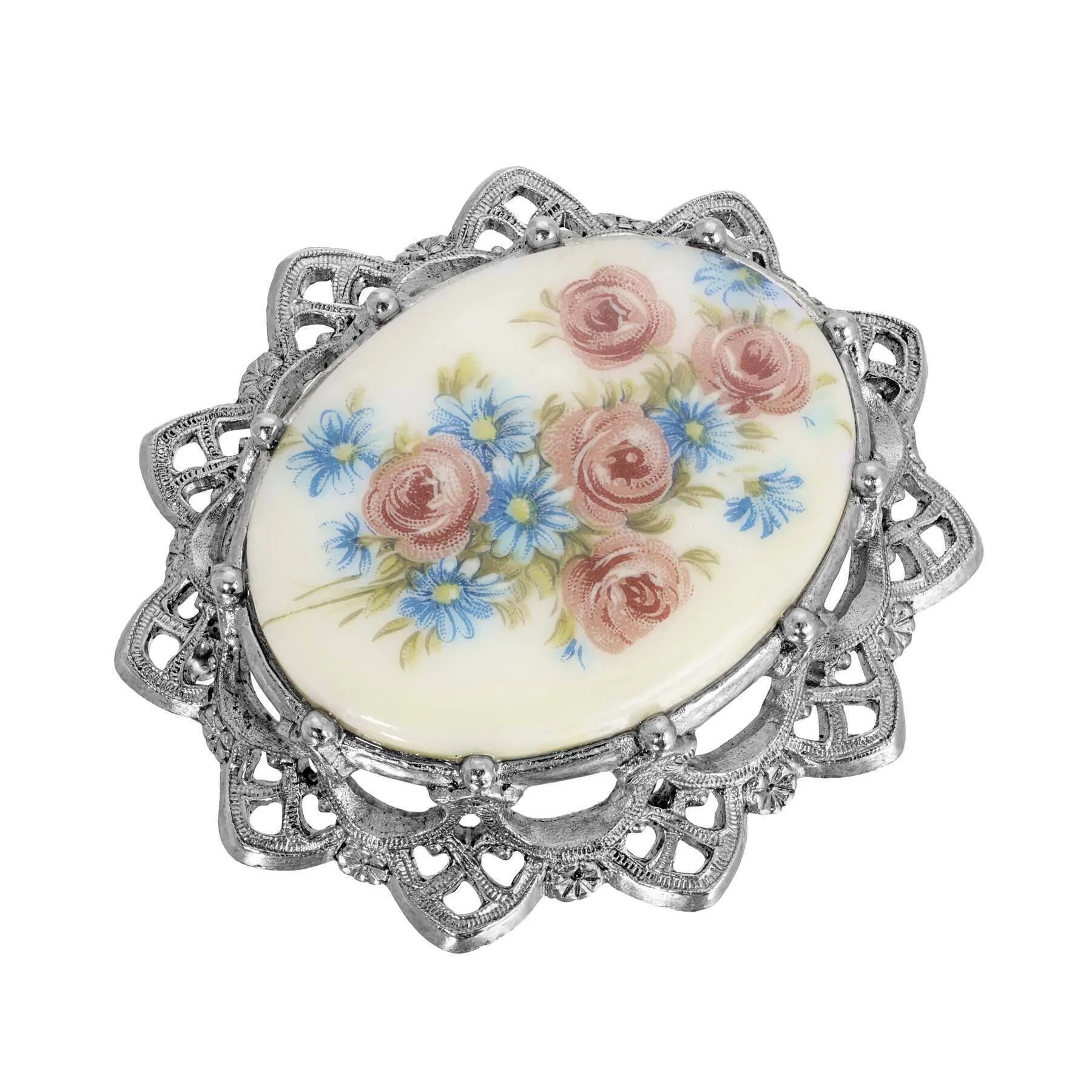 1928 Jewelry Vintage Floral Decal Filigree Brooch 1928 Jewelry