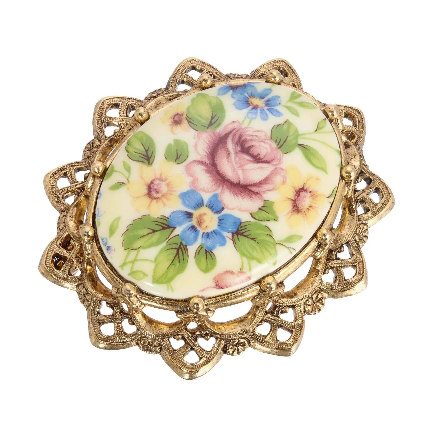 1928 Jewelry Vintage Floral Decal Filigree Brooch 1928 Jewelry