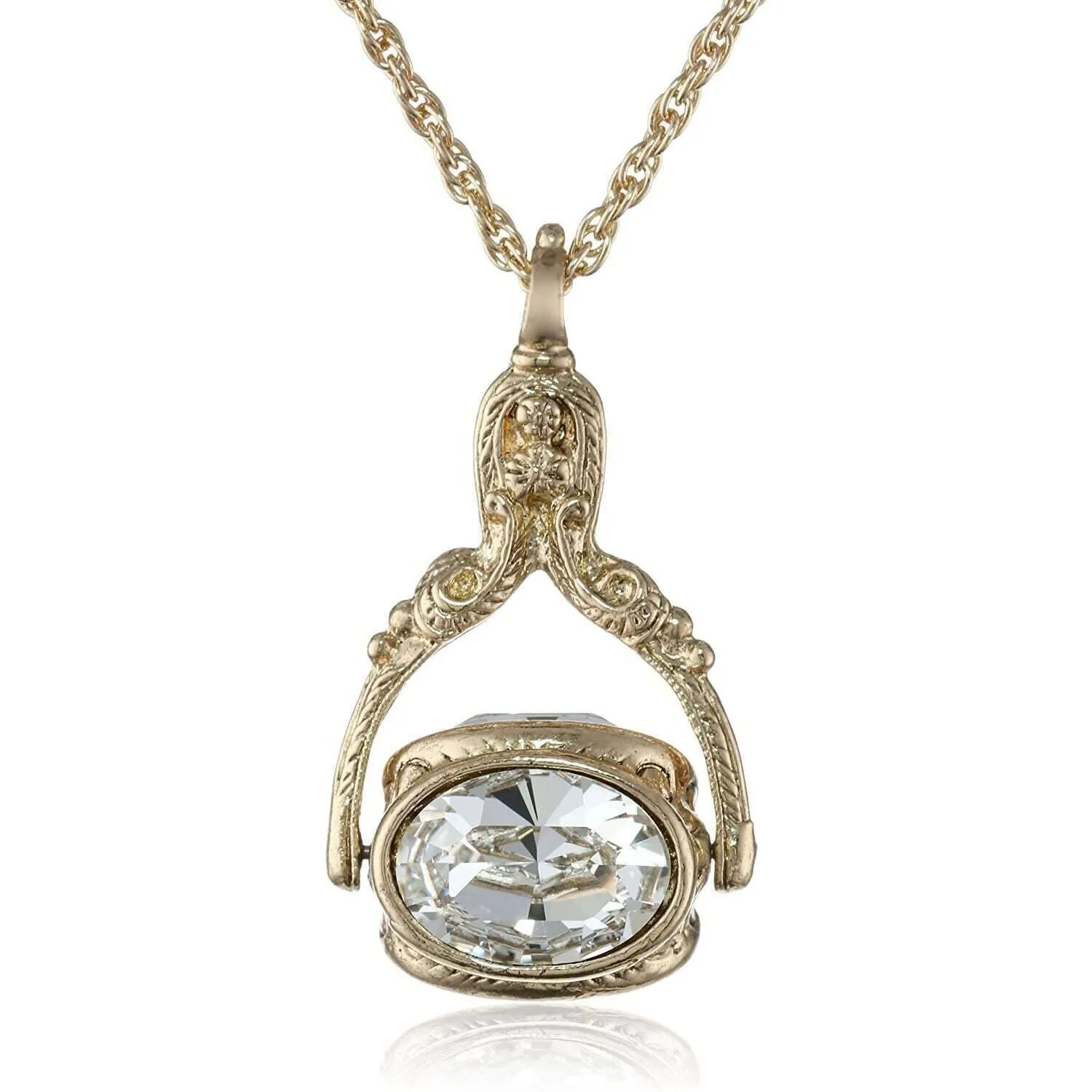 1928 Jewelry Vintage-Inspired Rotating 3 Sided Crystal Spinner Pendant Necklace 30" 1928 Jewelry