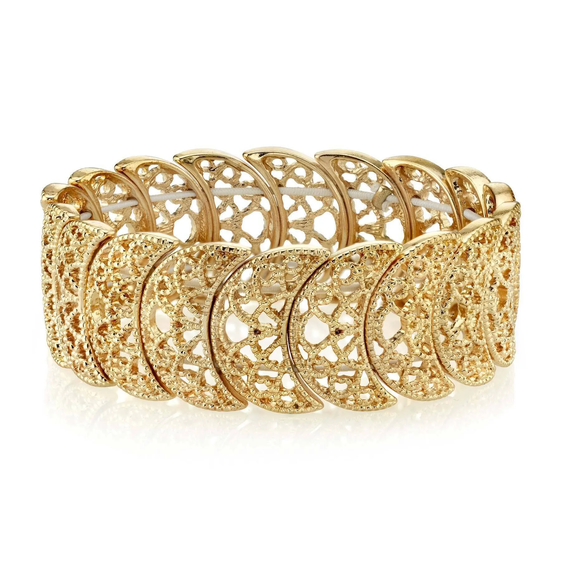 1928 Jewelry Vintage Lace Half-Circle Filigree Stretch Bracelet, 7" 1928 Jewelry