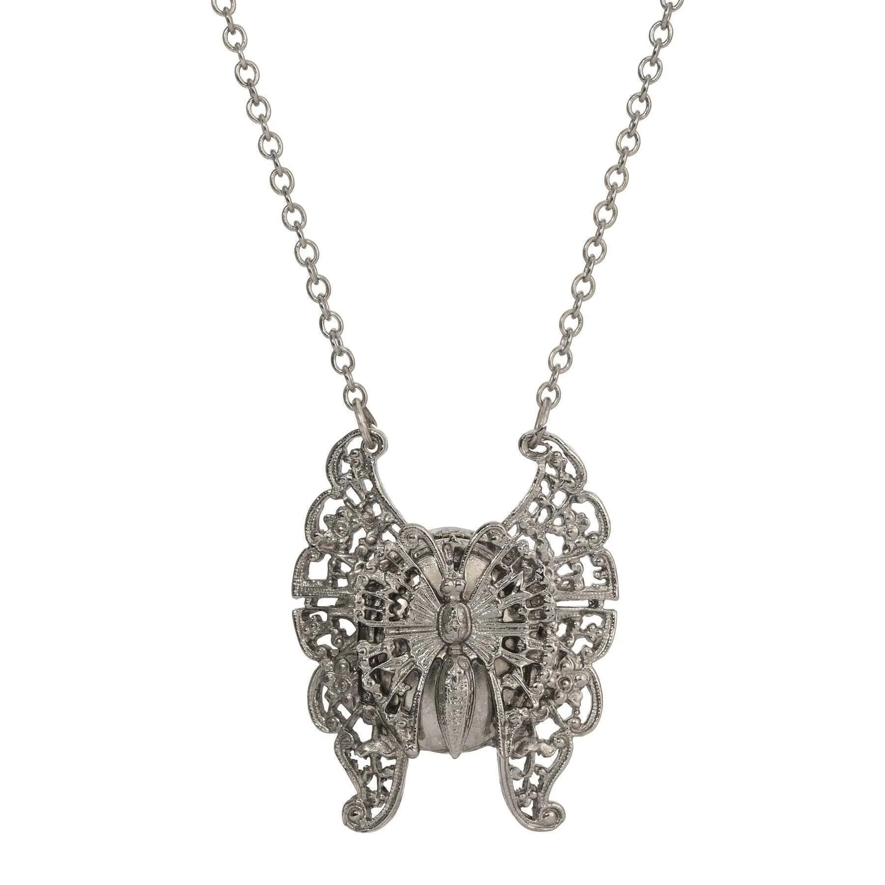 1928 Jewelry Vintage Style Butterfly Double Photo Locket Necklace 28" 1928 Jewelry