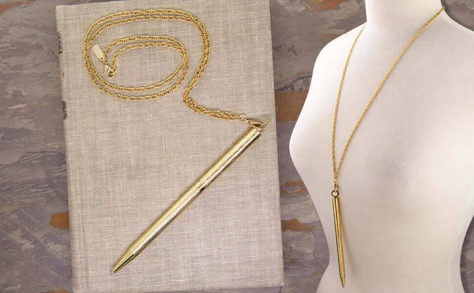 1928 Jewelry Vintage Style Textured Barrel Ball Point Pen Necklace 28" 1928 Jewelry