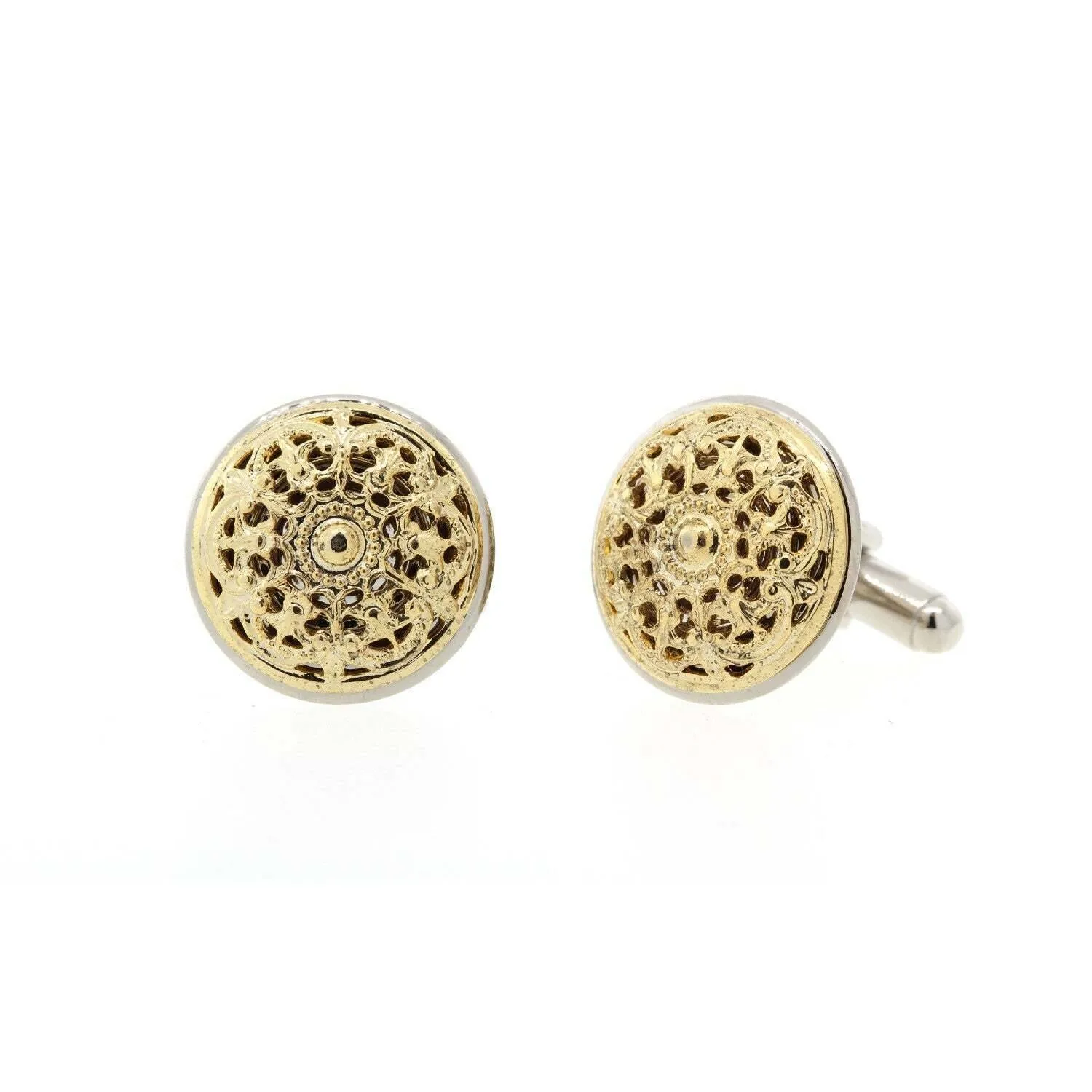 1928 Jewelry Vintage Style Two Tone Round Filigree Cufflinks 1928 Jewelry