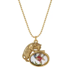 1928 Jewelry Whimsical Cat & Fish Pendant Necklace 18" 1928 Jewelry