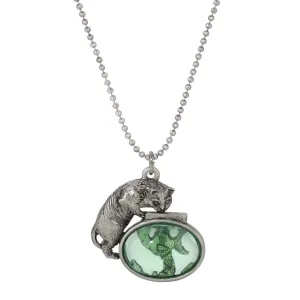 1928 Jewelry Whimsical Cat & Green Fish Pendant Ball Chain Necklace 18" 1928 Jewelry