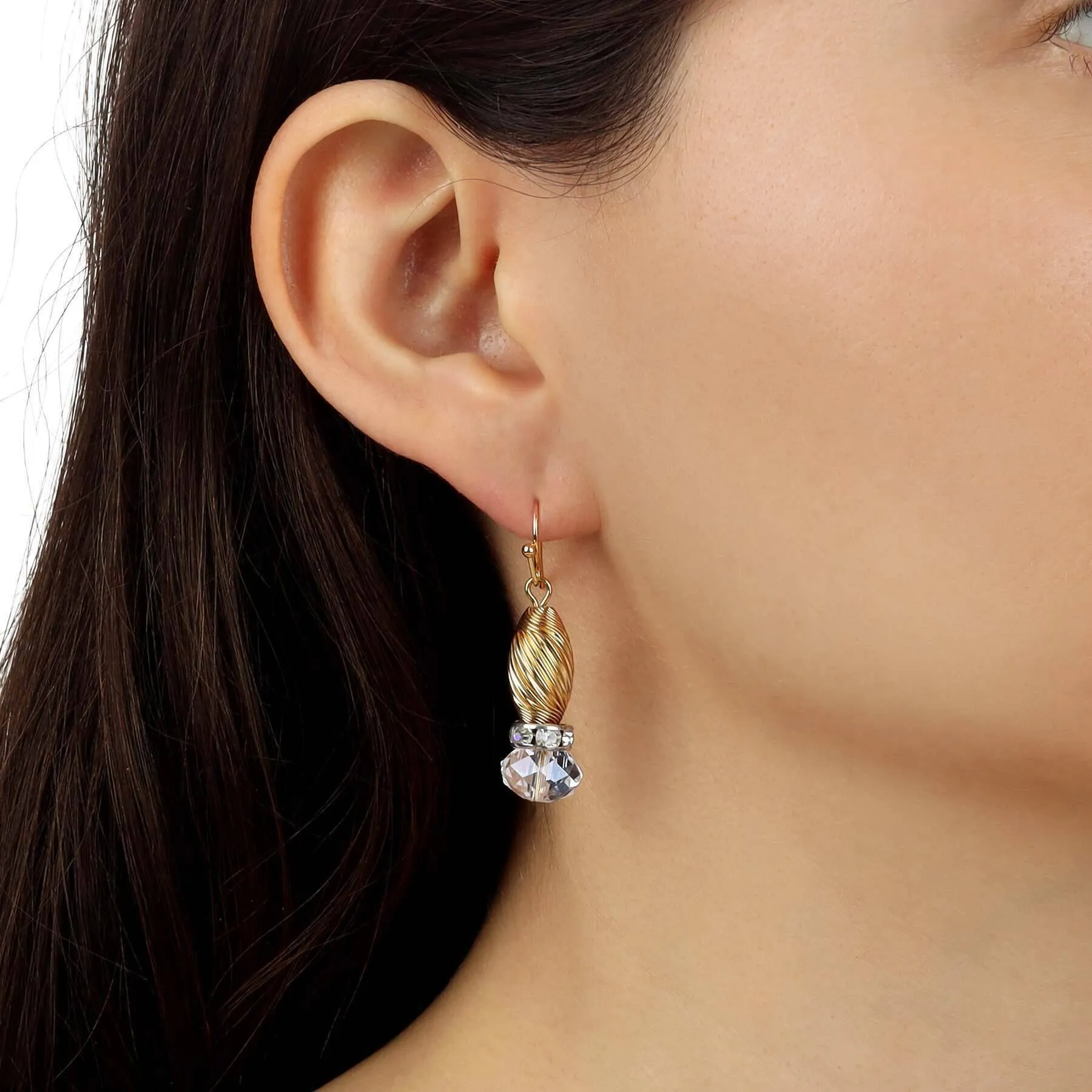 1928 Jewelry Whirlwind Gold & Glass Crystal Bead Drop Earrings 1928 Jewelry
