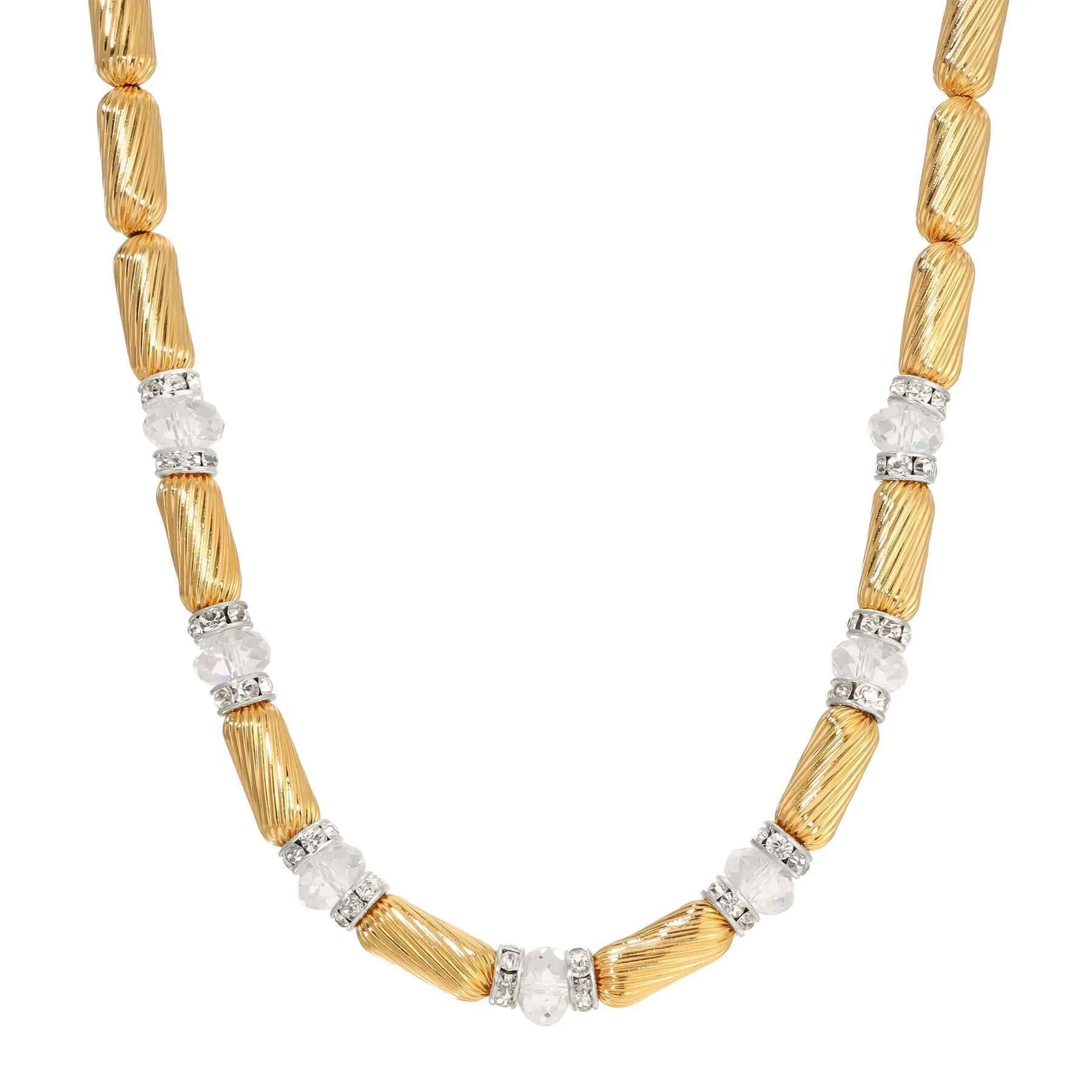 1928 Jewelry Whirlwind Gold & Glass Crystal Bead Necklace 16"   3" Extender 1928 Jewelry