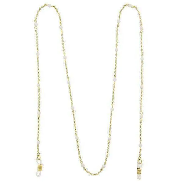 1928 Jewelry White Beaded Eyeglass Holder Chain Necklace 32" 1928 Jewelry