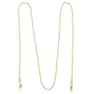 1928 Jewelry White Beaded Eyeglass Holder Chain Necklace 32" 1928 Jewelry