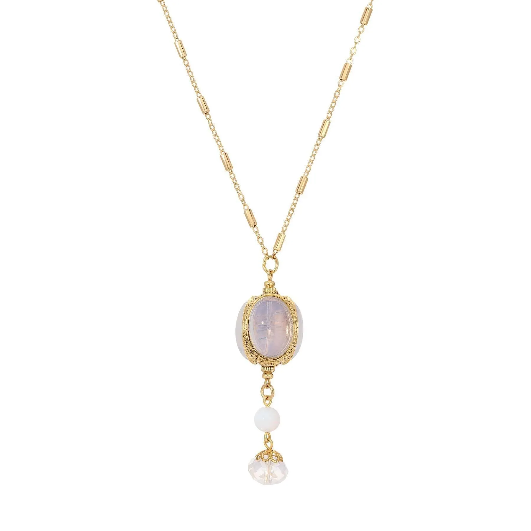 1928 Jewelry White Crystal Opal Stone 3 Sided Spinner Drop Necklace 28" 1928 Jewelry