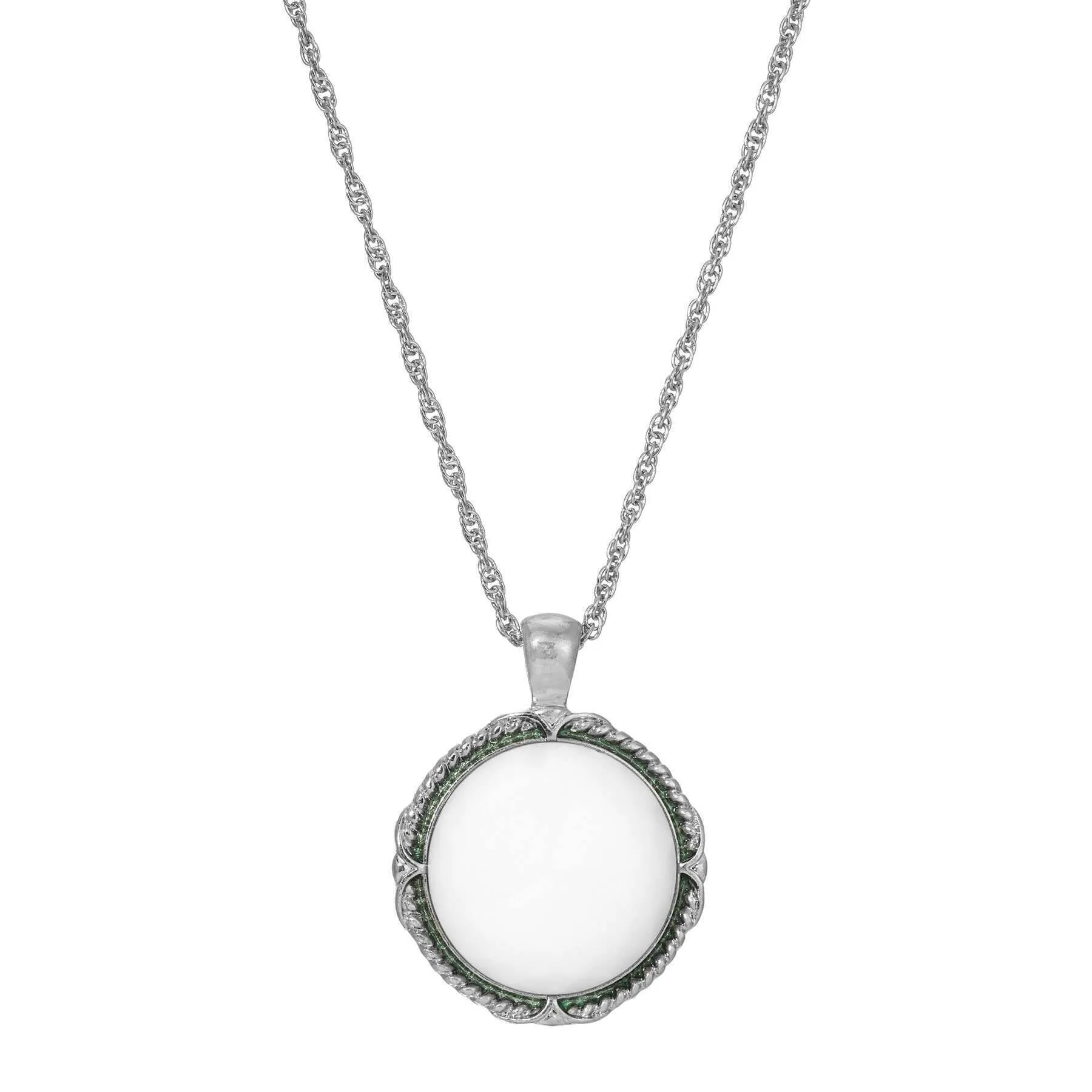 1928 Jewelry White Faceted Cabochon Pendant Necklace 23.5"   2" Extender 1928 Jewelry