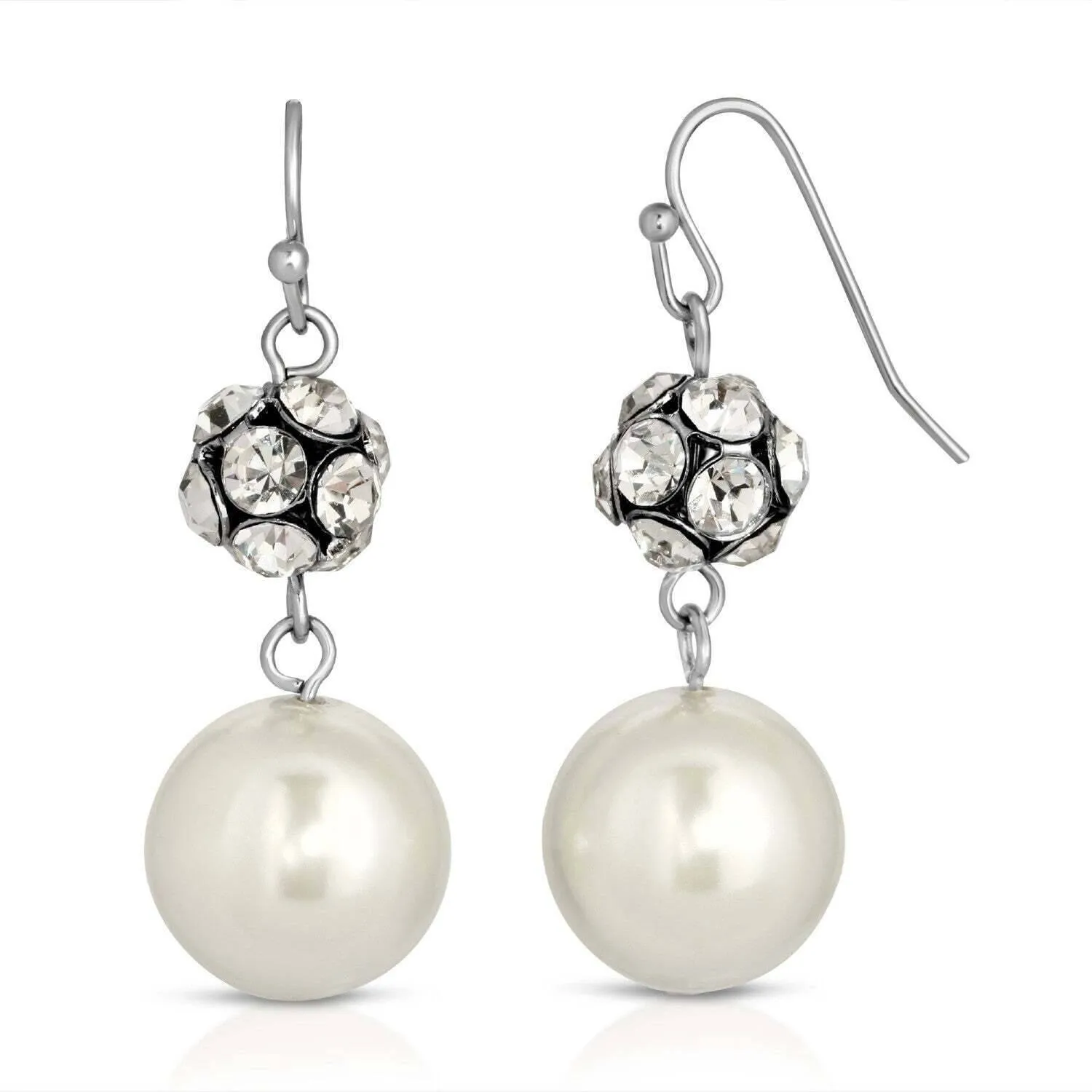 1928 Jewelry White Faux Pearl And Crystal Fireball Drop Earrings 1928 Jewelry
