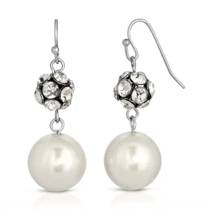 1928 Jewelry White Faux Pearl And Crystal Fireball Drop Earrings 1928 Jewelry