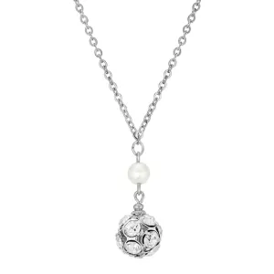 1928 Jewelry White Faux Pearl And Crystal Fireball Drop Necklace 16"   3" Extender 1928 Jewelry