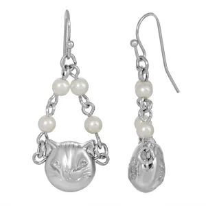 1928 Jewelry White Faux Pearl Cat Drop Earrings 1928 Jewelry