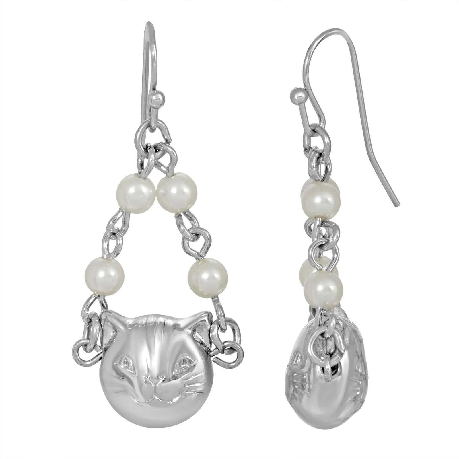 1928 Jewelry White Faux Pearl Cat Drop Earrings 1928 Jewelry
