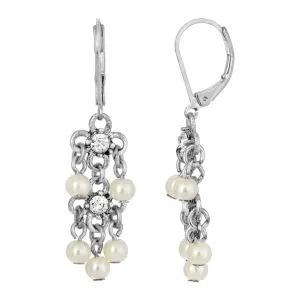 1928 Jewelry White Faux Pearl Crystal Accent Linear Earrings 1928 Jewelry