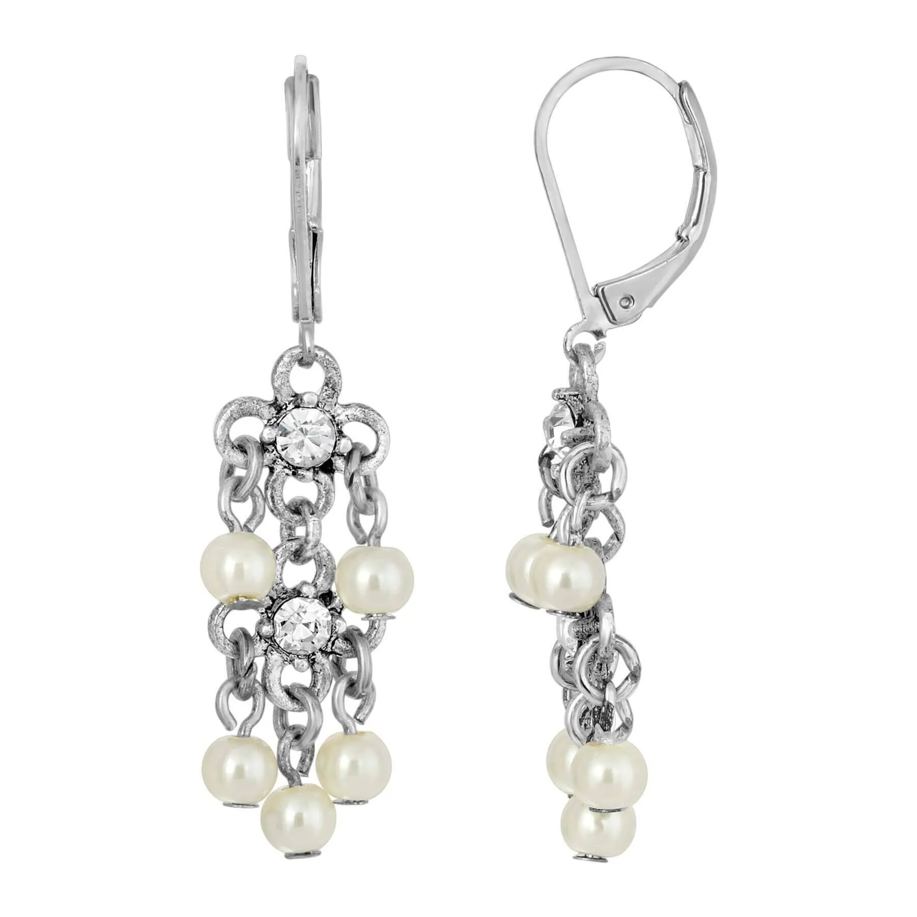 1928 Jewelry White Faux Pearl Crystal Accent Linear Earrings 1928 Jewelry