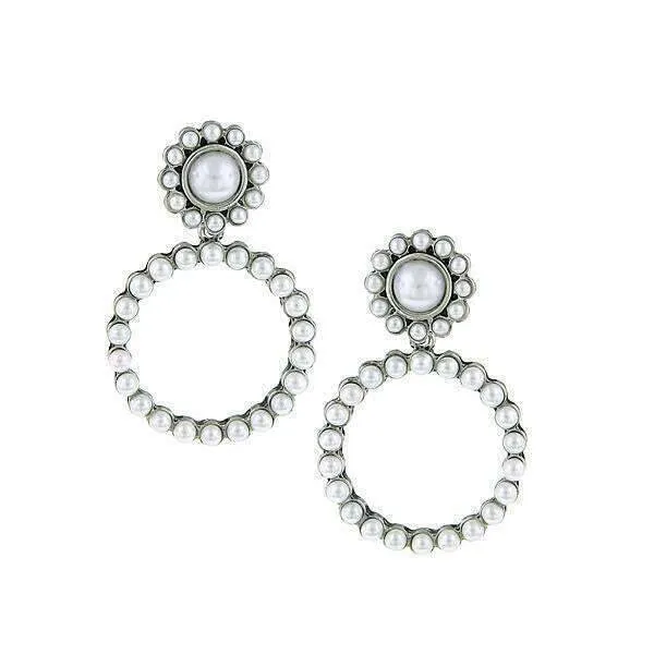 1928 Jewelry White Faux Pearl Front Faced Hoop Earrings 1928 Jewelry
