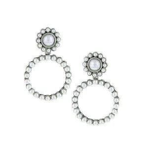 1928 Jewelry White Faux Pearl Front Faced Hoop Earrings 1928 Jewelry
