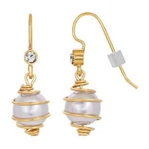1928 Jewelry White Faux Pearl Wire Wrapped Drop Earrings 1928 Jewelry