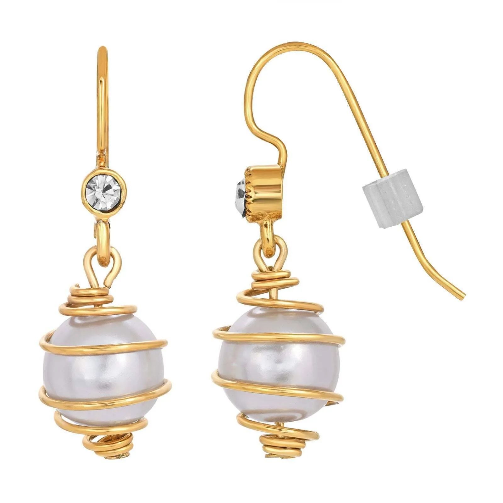 1928 Jewelry White Faux Pearl Wire Wrapped Drop Earrings 1928 Jewelry
