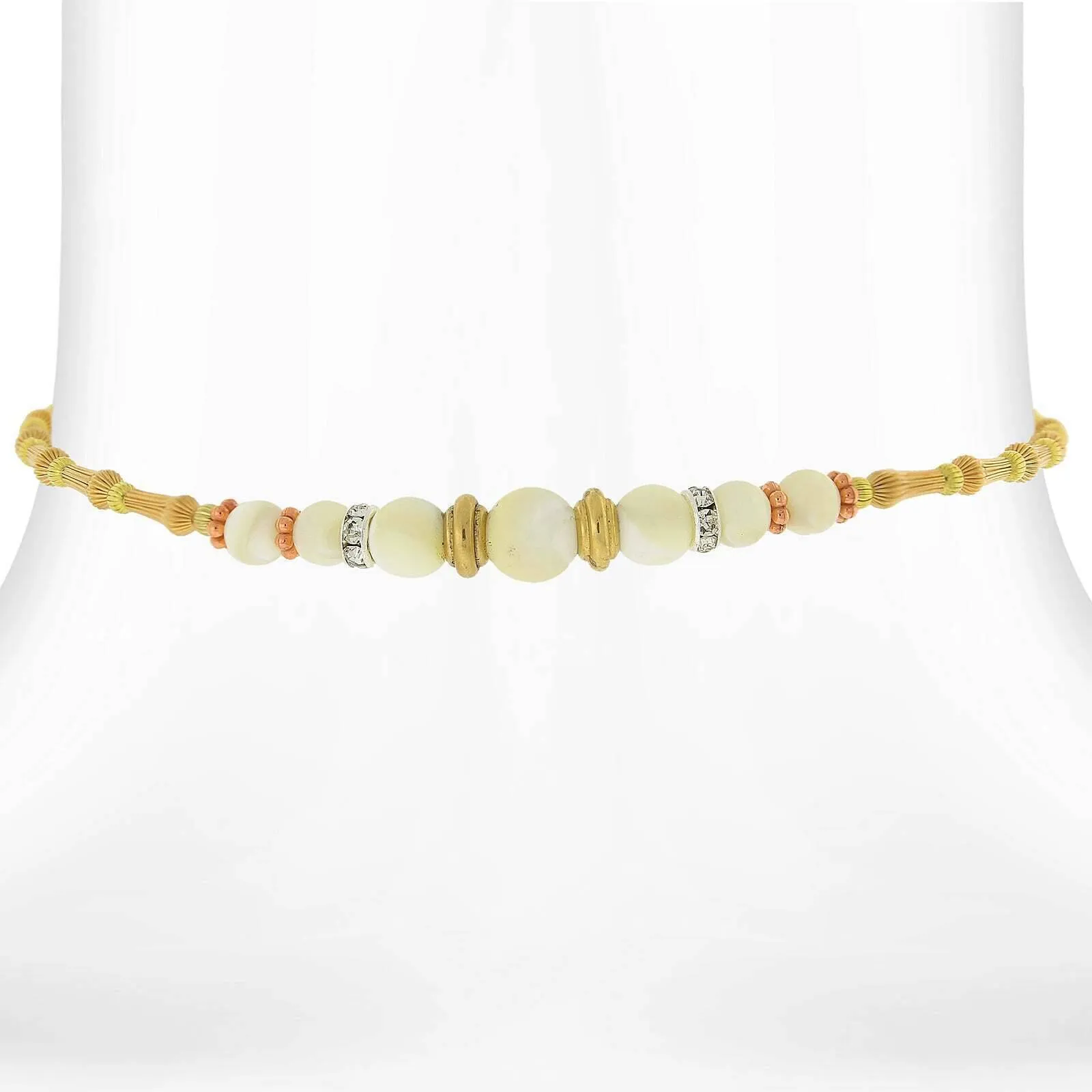 1928 Jewelry White Mother Of Pearl Crystal Accent Coil Choker Necklace 15" 1928 Jewelry