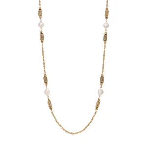 1928 Jewelry White Orbit & Gold Beaded Chain Necklace 42" 1928 Jewelry