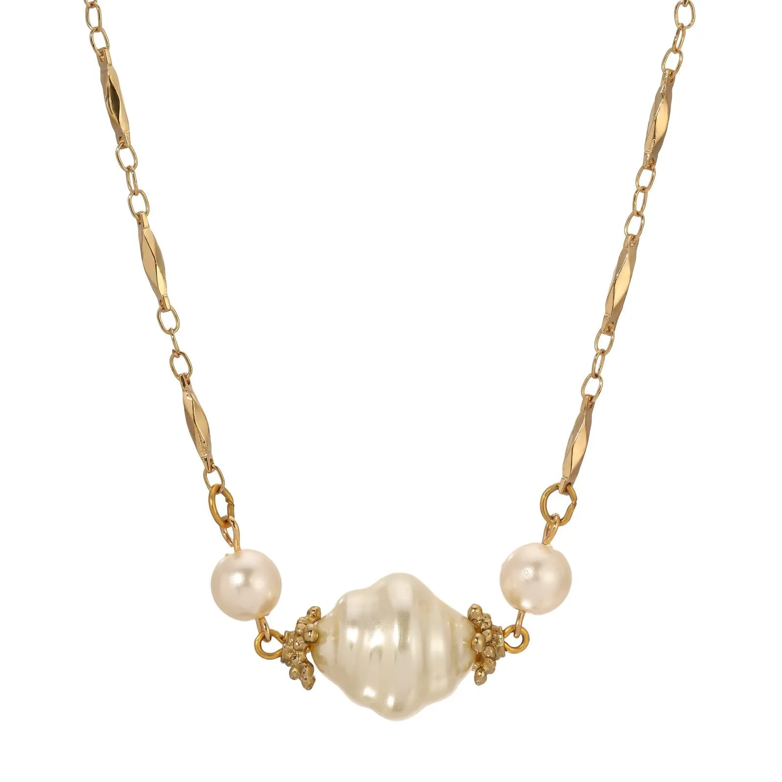 1928 Jewelry White Orbit Faux Pearl Bead Necklace 17"   3" Extension 1928 Jewelry
