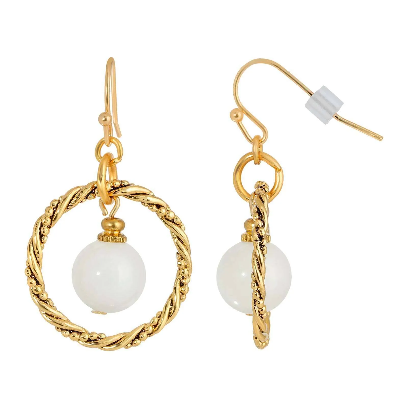 1928 Jewelry White Quartz Bead Twisted Hoop Earrings 1928 Jewelry
