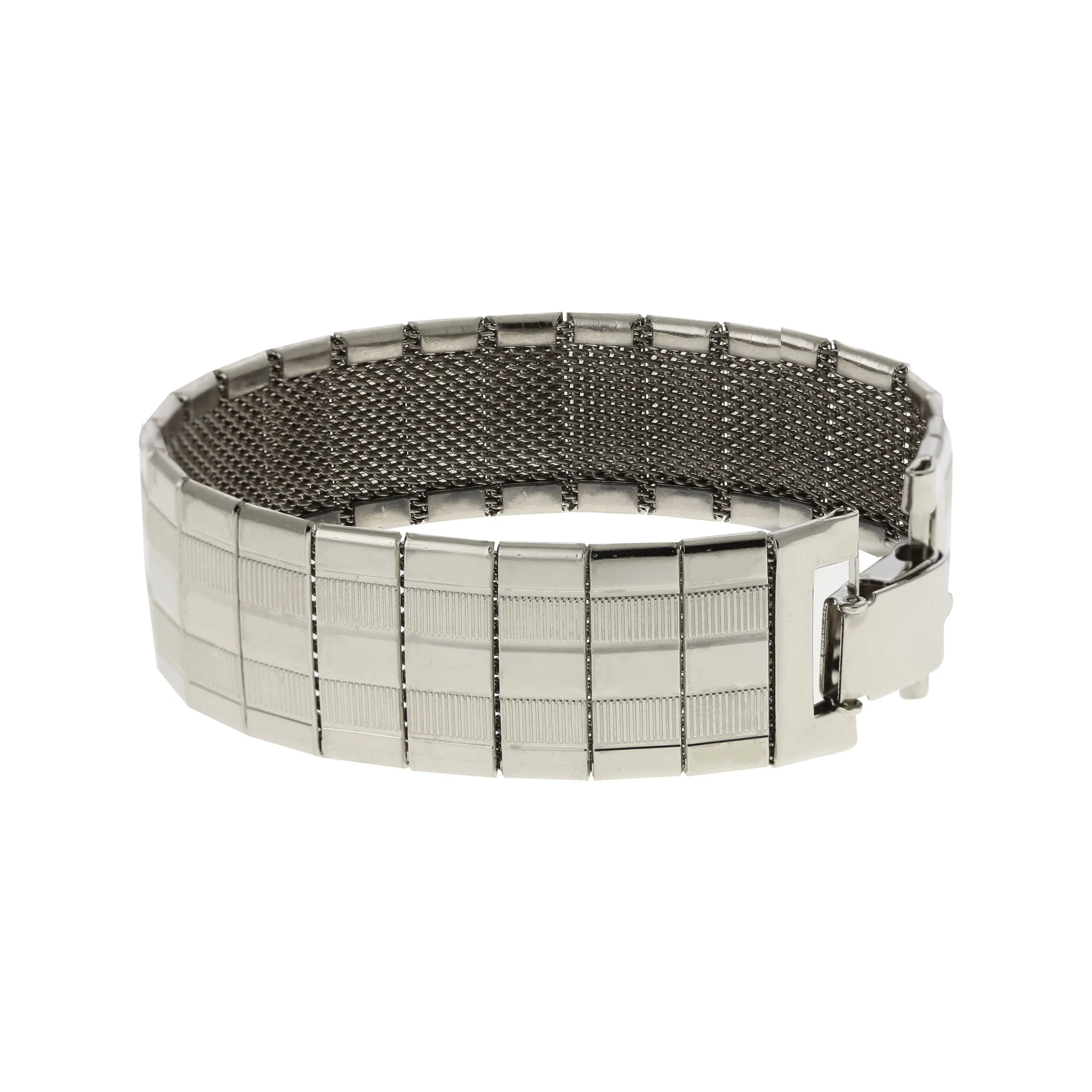 1928 Jewelry Wide Silver Textured Lines Mesh Bracelet 1928 Jewelry