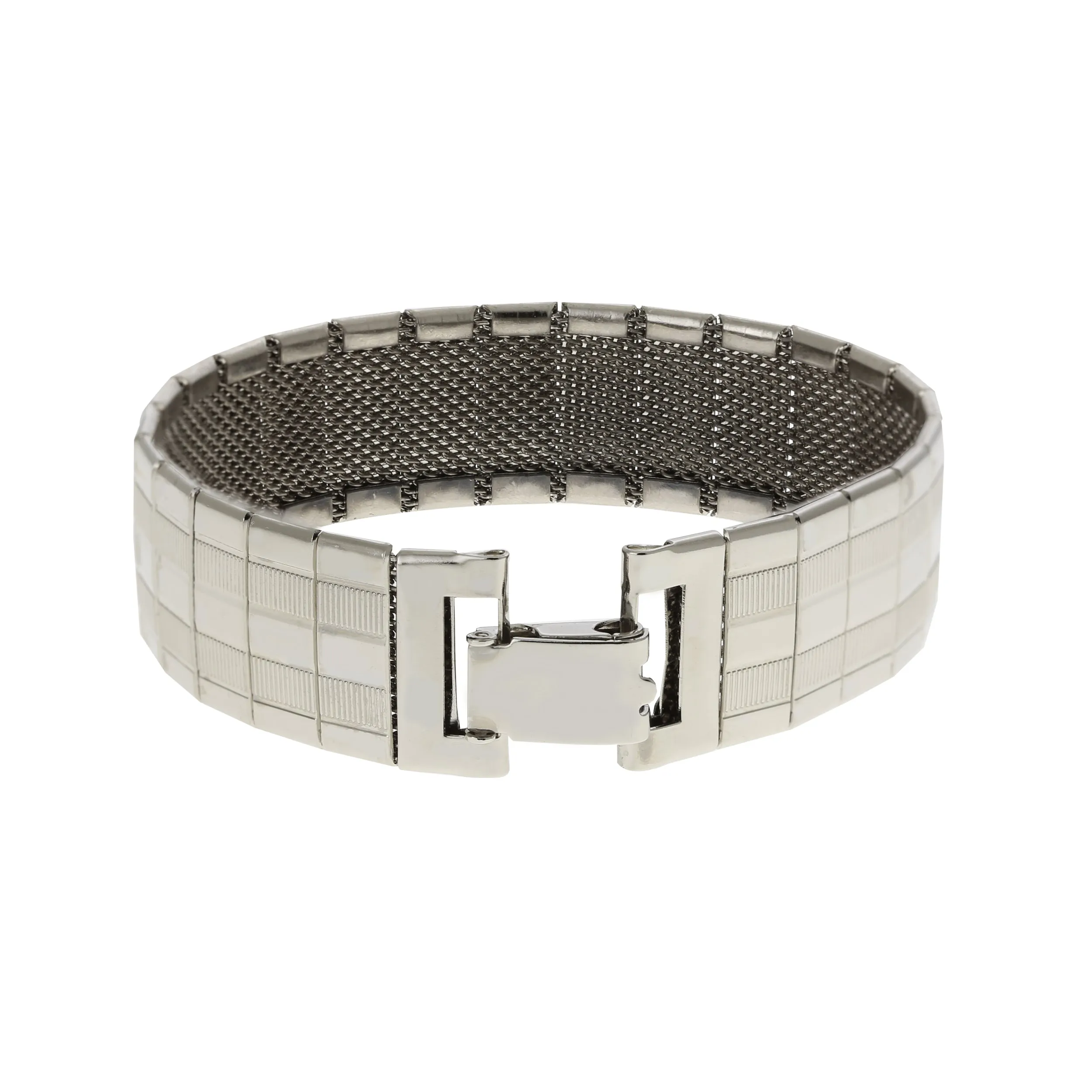 1928 Jewelry Wide Silver Textured Lines Mesh Bracelet 1928 Jewelry