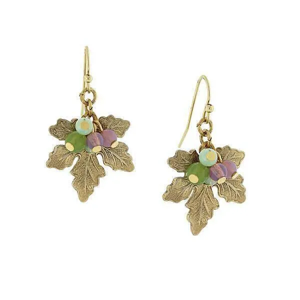 1928 Jewelry Winery Grape Leaf Multi-Color Bead Accents Drop Earrings 1928 Jewelry