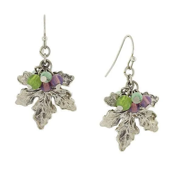 1928 Jewelry Winery Grape Leaf Multi-Color Bead Accents Drop Earrings 1928 Jewelry