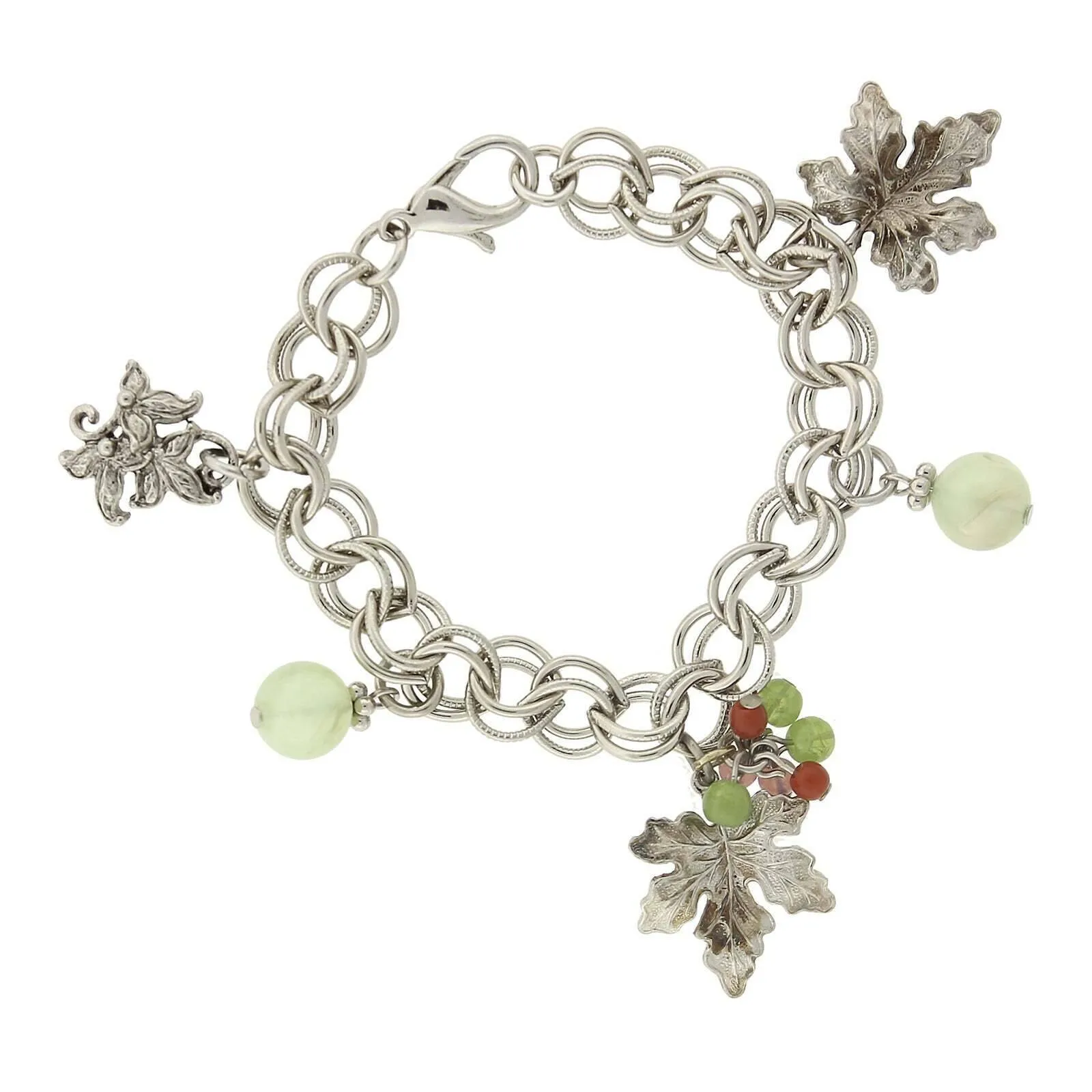 1928 Jewelry Winery Grape Leaves Multicolor Beads Charm Bracelet 1928 Jewelry