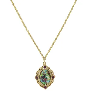 1928 Jewelry Winery Grapes Decal Purple Accent Filigree Pendant Necklace 16"   3" Extender 1928 Jewelry