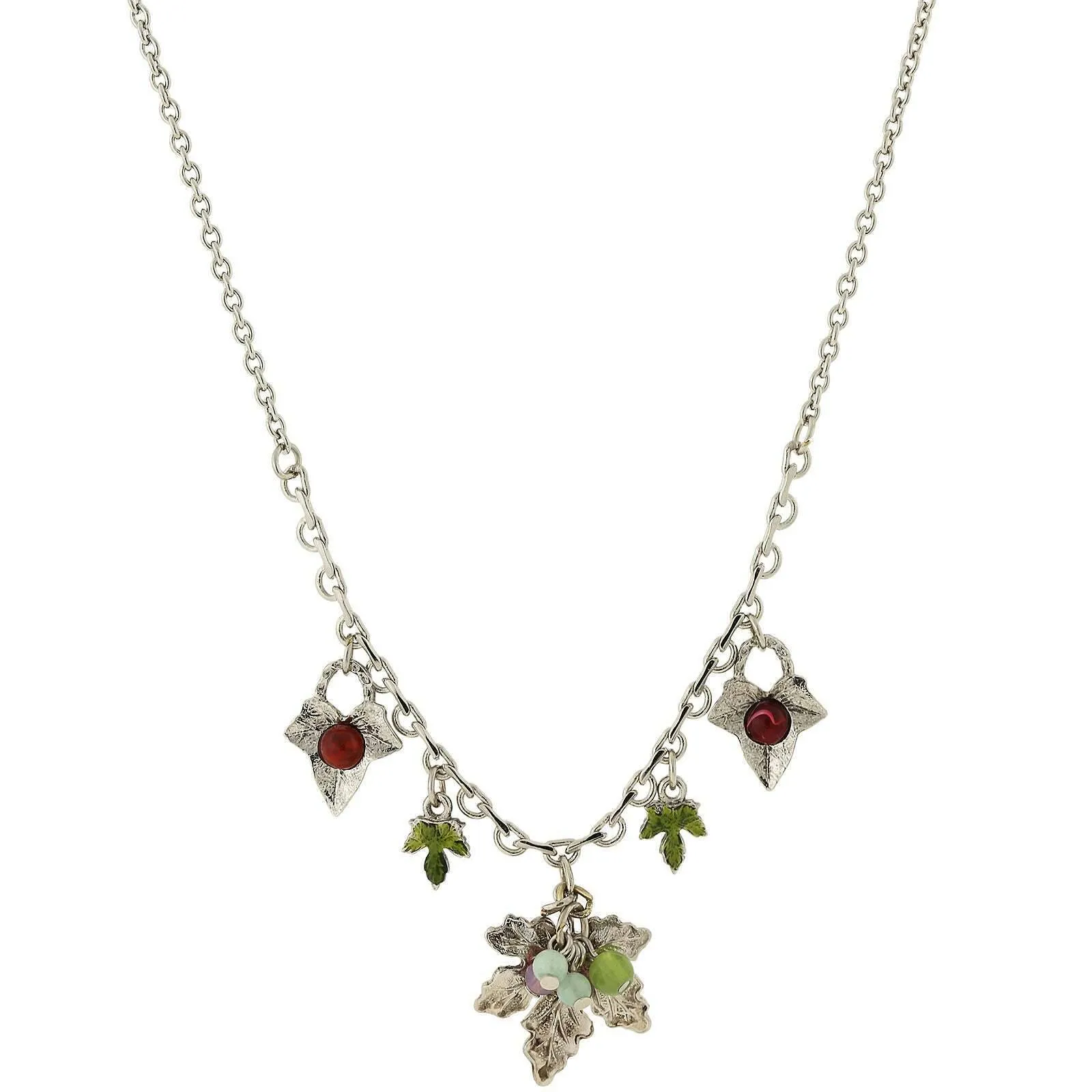 1928 Jewelry Winery Green And Purple Accent Grape Leaf Drop Necklace 16"   3" Extender 1928 Jewelry