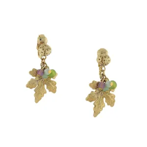 1928 Jewelry Winery Multi-Color Beaded Grape Leaf Clip On Earrings 1928 Jewelry