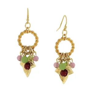 1928 Jewelry Winery Rope Hoop & Grape Leaf Multi-Color Beads Dangling Earrings 1928 Jewelry