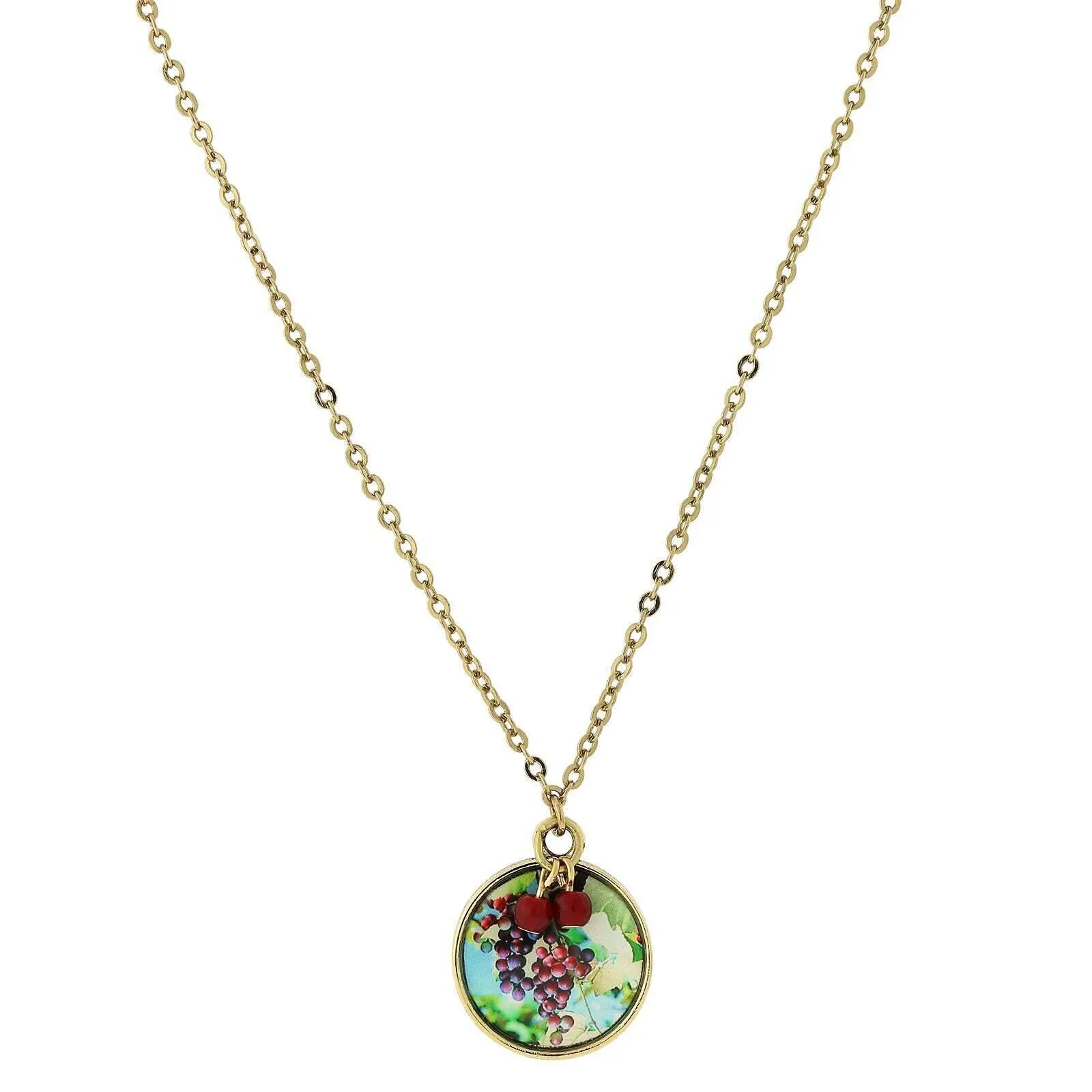 1928 Jewelry Winery Round Grapes Decal Pendant Necklace 16"   3" Extender 1928 Jewelry