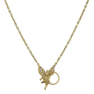 1928 Jewelry Winged Angel Rhinestone Badge & Eyeglass Holder Chain Necklace 28" 1928 Jewelry