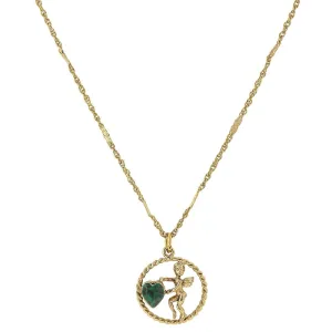 1928 Jewelry Winged Cherub Angel Crystal Heart Pendant Necklace 16"   3" Extender 1928 Jewelry